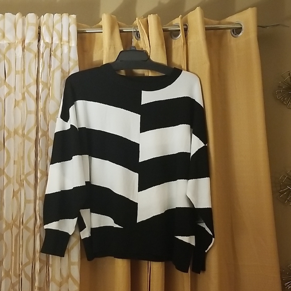 Rafaella Black and White Striped Sweater